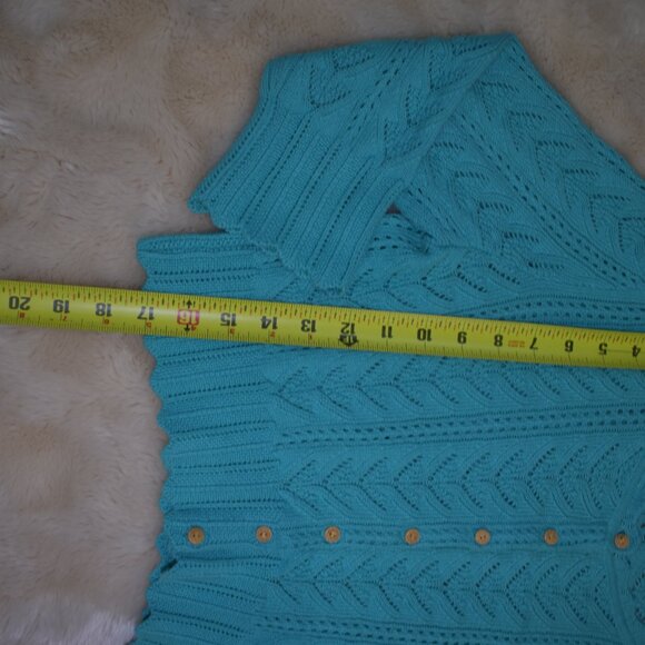 Express Teal Cropped Cotton Knit Cardigan Sweater Size Large - Picture 13 of 15